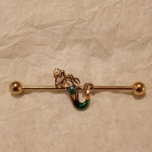 14G White Orb Gold PVD Rainbow Mermaid Industrial Barbell 38mm